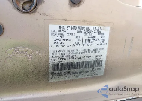 1996 Ford Explorer z USA, uszkodzony, nr VIN 1FMDU35P5TZB46399